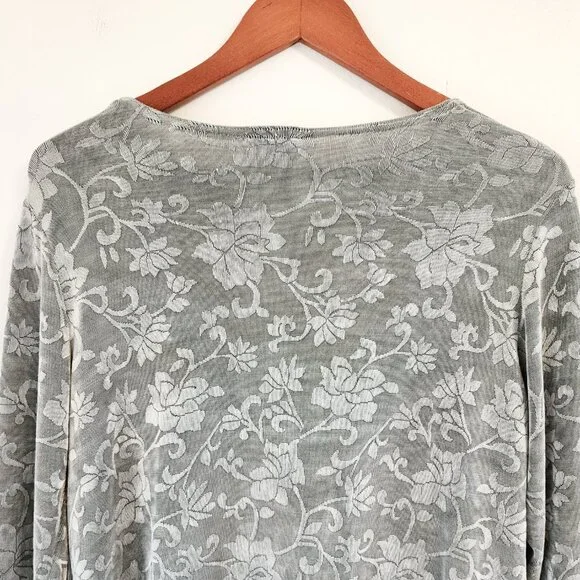 Vintage Y2k 70s Clio PM LongSleeve Gray Floral Top Whimsigoth Retro Disco - Picture 8 of 15